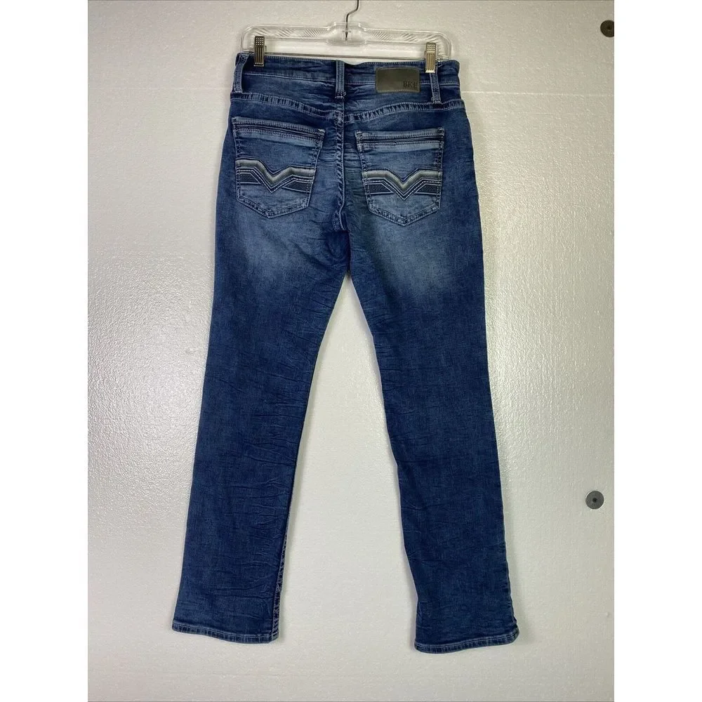 BKE Jake Jeans Mens 30X30 Straight Mid Rise‎ Distressed Blue Stretch Denim